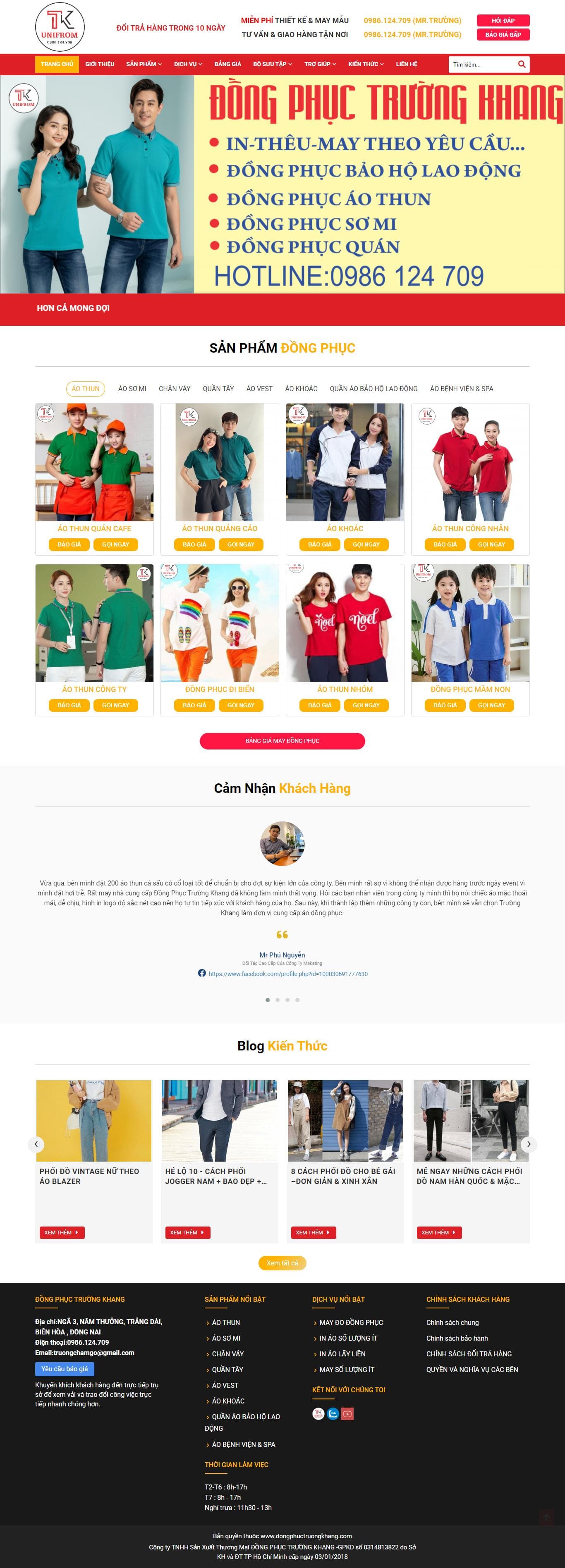 Mẫu website xưởng may mặc