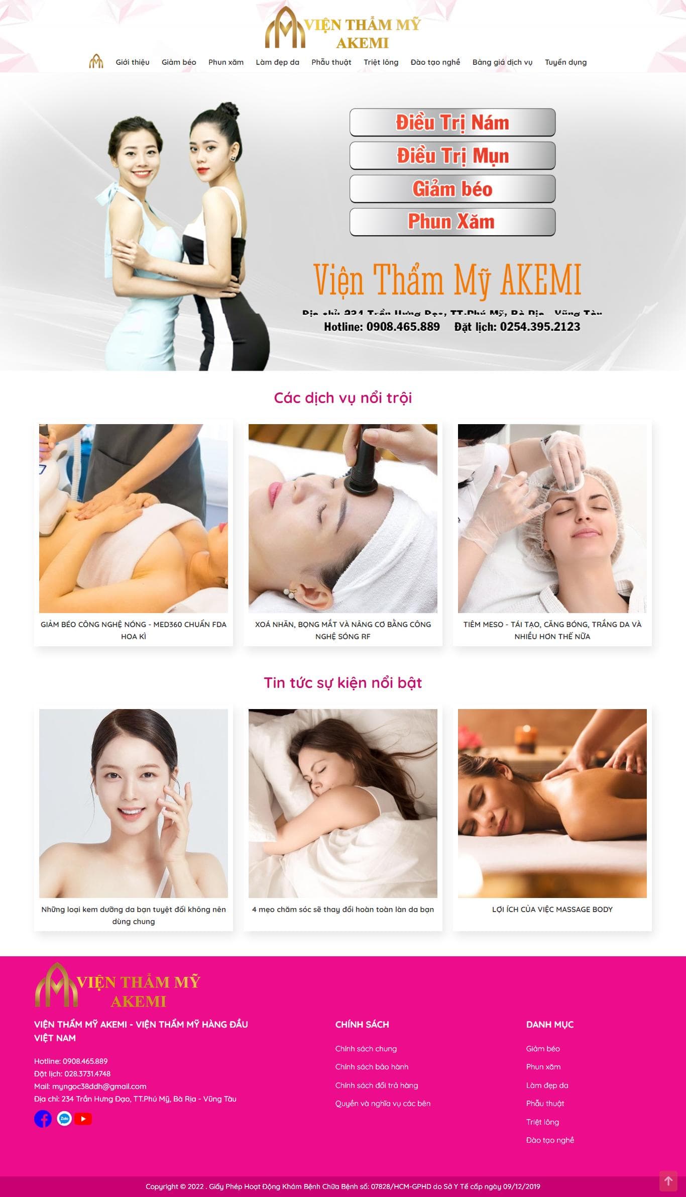 Mẫu website Spa, thẩm mỹ viện